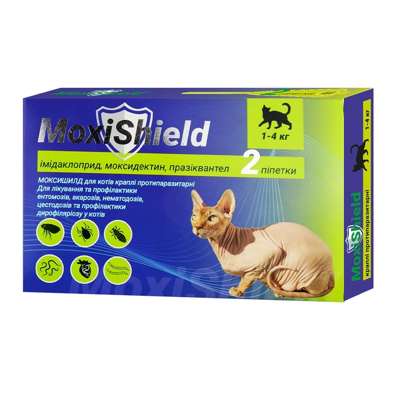 MoxiShield краплі для котів 0.4 мл/1 піпетка - від бліх і кліщів, 1-4 кг (4820150208141) 