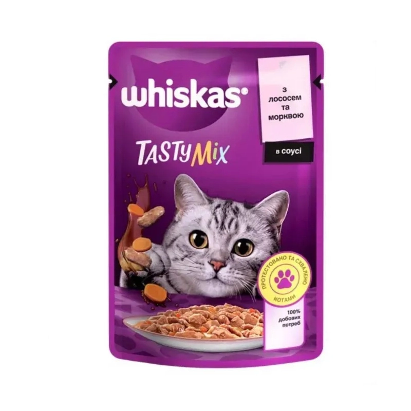 Whiskas TastyMix ВОЛОГИЙ КОРМ Преміум коти (з лососем та морквою) 85 г 