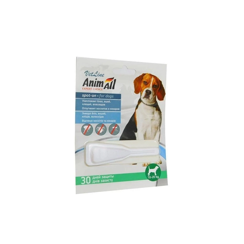 AnimAll VetLine Spot-On краплі для собак 4 мл/піпетка - від бліх і кліщів, 10-20 кг (4820150201937) 