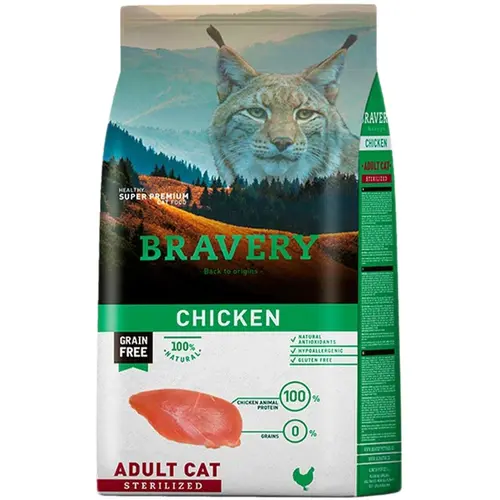 BRAVERY GF Chicken Adult Sterilized СУХИЙ КОРМ Холістік коти (з куркою) 600 г