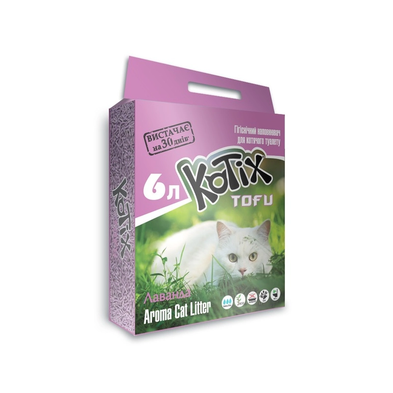 KOTIX TOFU Lavender наповнювач для котячого туалету 6 л - соєвий, з ароматом лаванди (6972345440053) 