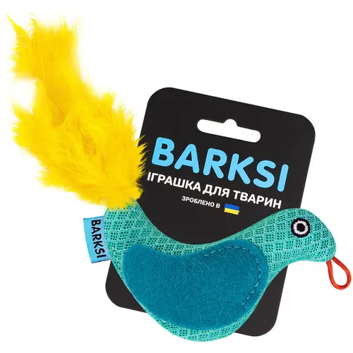Barksi Пташка іграшка для котів 9х8 см - з дзвіночком та пір'ям, ментолова (2007033059638)