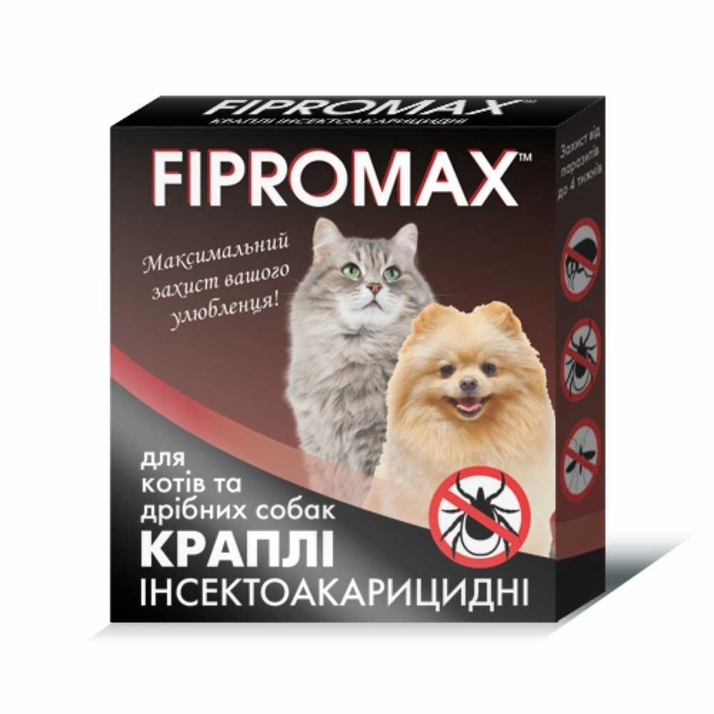FIPROMAX краплі для котів та собак малих порід - від бліх і кліщів, 4-10 кг (4820237150028) 