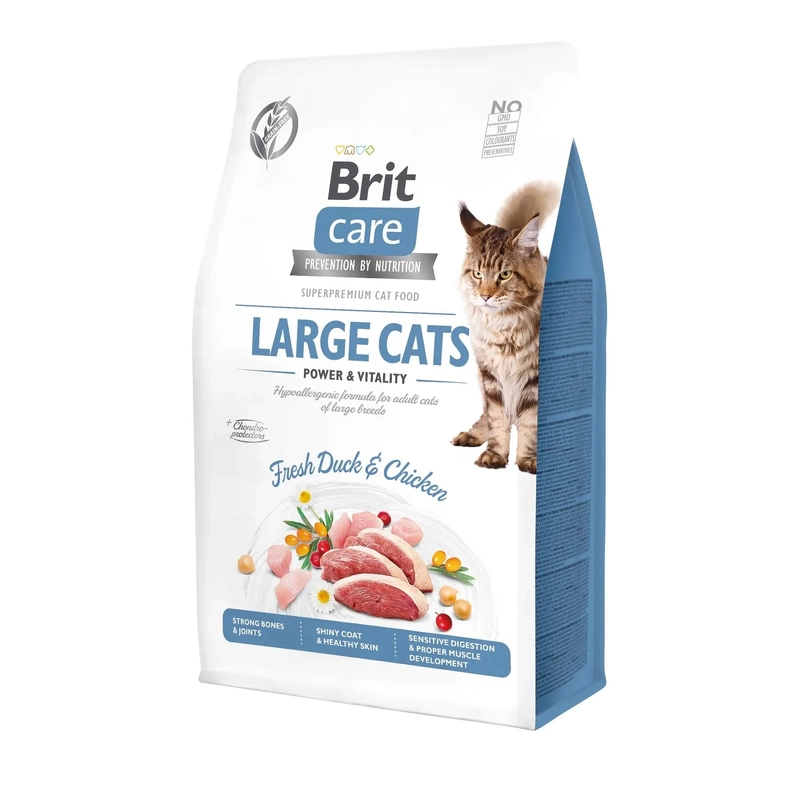 Brit Care GF Large cats Power and Vitality сухий корм для котів великих порід 400 г - з куркою та качкою (8595602540921) 