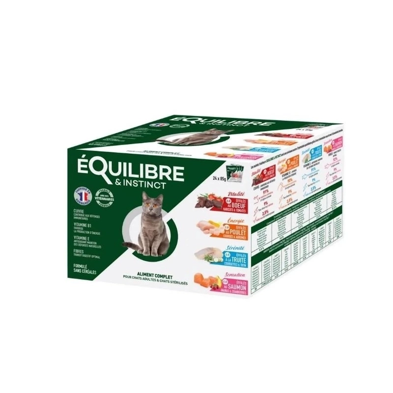 Equilibre&Instinct Sterilised ВОЛОГИЙ КОРМ Економ коти (з куркою, фореллю, яловичиною та лососем) 85 г 