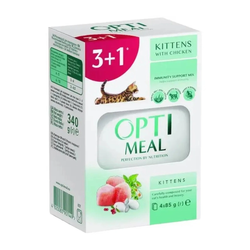 Optimeal 3+1 Kittens ВОЛОГИЙ КОРМ Супер-преміум кошенята (з куркою) 340 г 