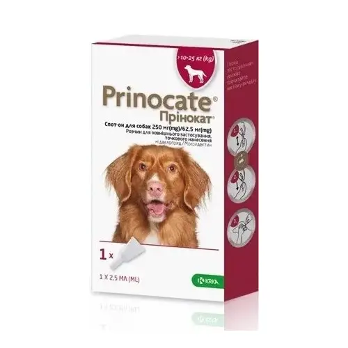 Prinocate краплі для собак 2.5 мл/1 піпетка - від бліх і кліщів, 10-25 кг (3838989720711)