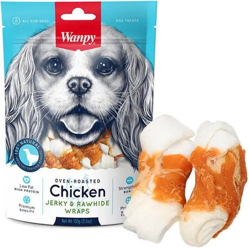 Wanpy Oven Chicken Jerky&Rawhide Wraps ЛАСОЩІ Premium собаки (з в'яленою куркою) 100г