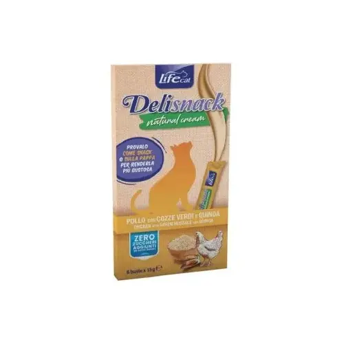 Lifecat Delisnack Natural Cream ЛАСОЩІ Супер-преміум коти (з куркою, мідіями та кіноа) 15 г