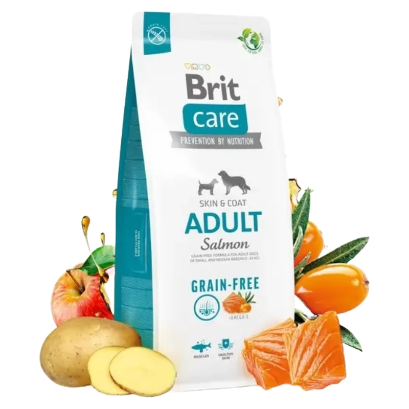 Brit Care Grain-Free Skin & Coat ADULT Small & Medium Breed Salmon сухий корм для собак беззерновий 1 кг - лосось (8595602558858)  - фото 4