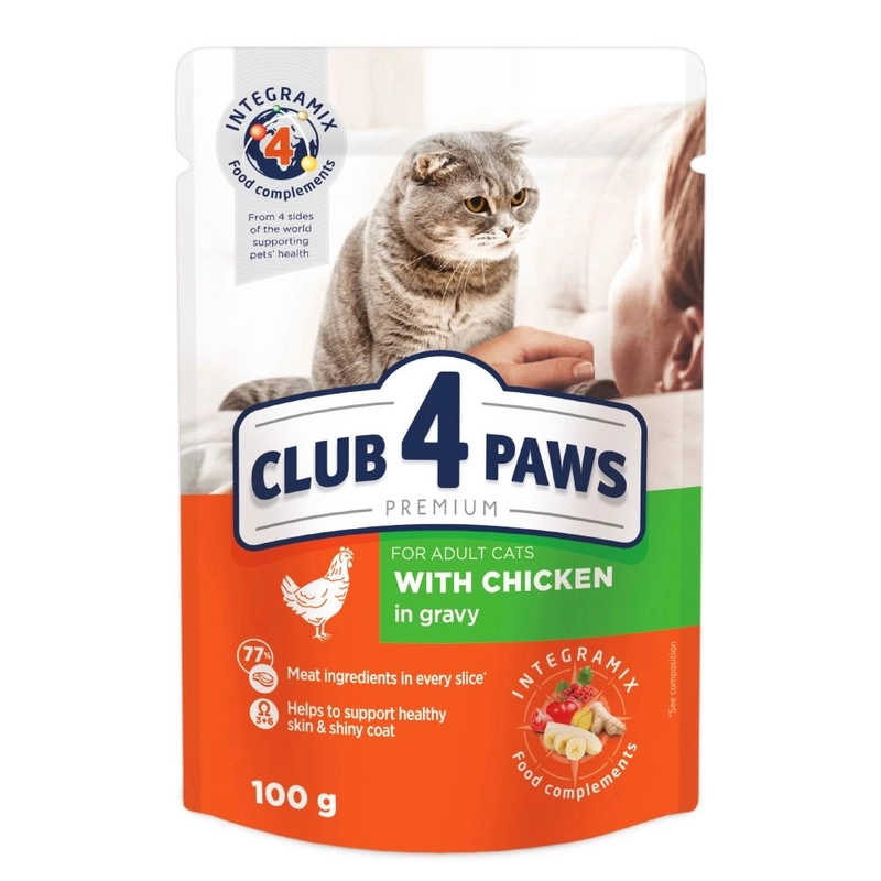 Club 4 Paws Premium влажный корм для кошек 100 г - с курицей в соусе (4820215368995) 