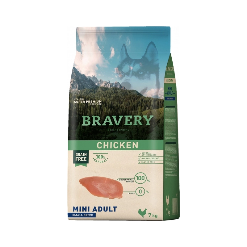 BRAVERY Grayn FREE CHICKEN MINI ADULT Small Breeds СУХИЙ КОРМ Холістік собаки дрібних порід (з куркою) 7 кг 