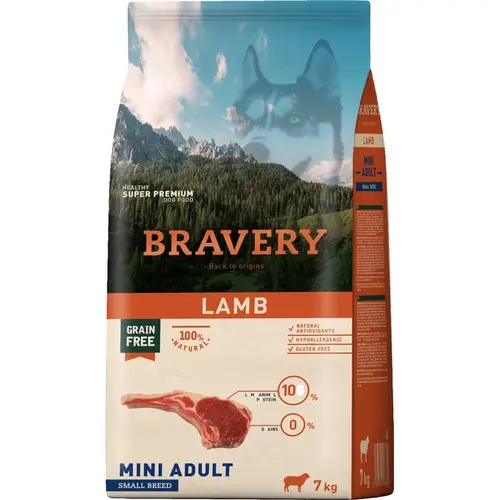 BRAVERY сухий корм для собак дрібних порід 7 кг - з ягням (8436538946664)