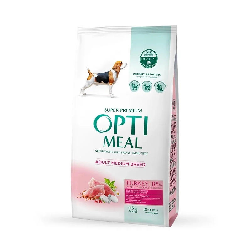 Optimeal ADULT Medium Breed СУХИЙ КОРМ Супер-преміум собаки середніх порід (з індичкою) 1.5 кг 