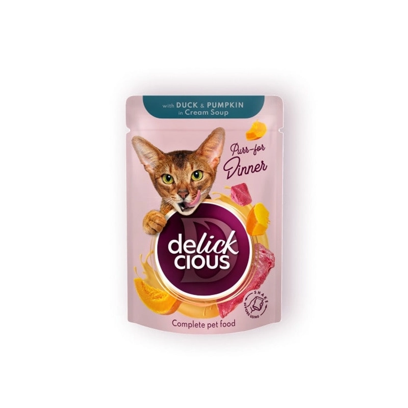 Delickcious Dinner ВОЛОГИЙ КОРМ Premium коти (суп з качкою та гарбузом) 85 г 