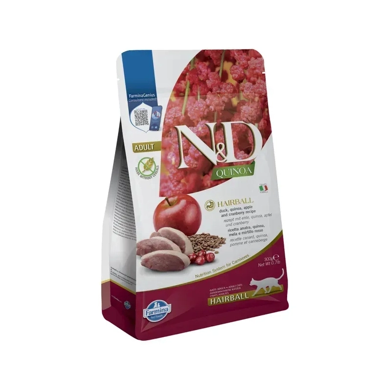 Farmina N&D Quinoa GF Hairball Duck&Apple СУХИЙ КОРМ Холістік коти (з качкою) 300 г 