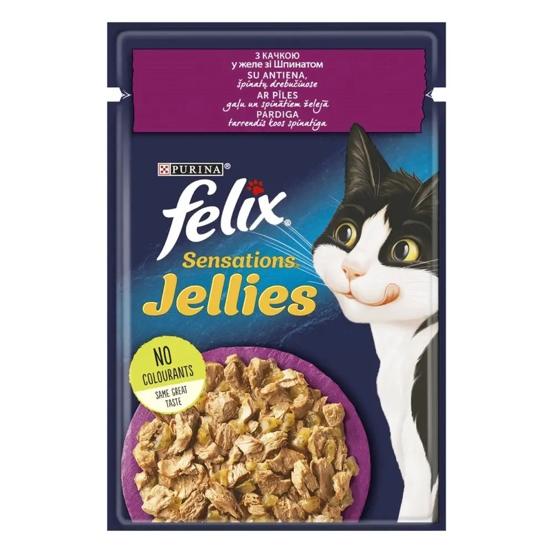Felix Sensations Jellies ВОЛОГИЙ КОРМ Економ коти (з качкою та шпинатом) 85 г  - фото 1