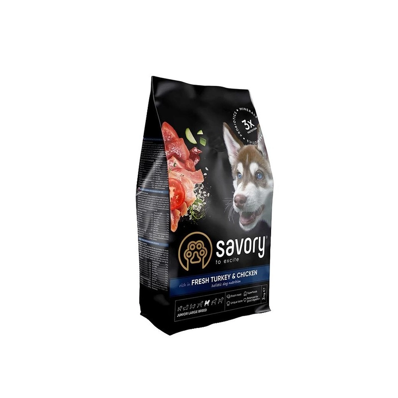 Savory Puppy Large Breed Fresh Turkey & Chiken СУХИЙ КОРМ Холістік цуценята великих порід (індичка та курка) 3 кг 