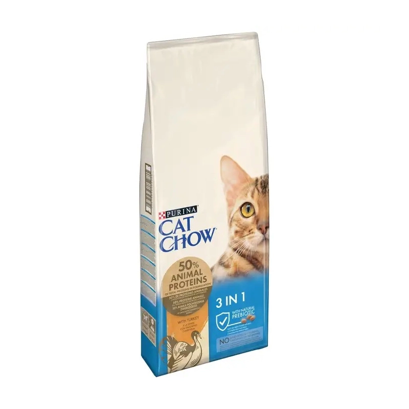 Cat Chow Feline 3 в 1 сухий корм для котів 15 кг - з індичкою (7613034153746) 