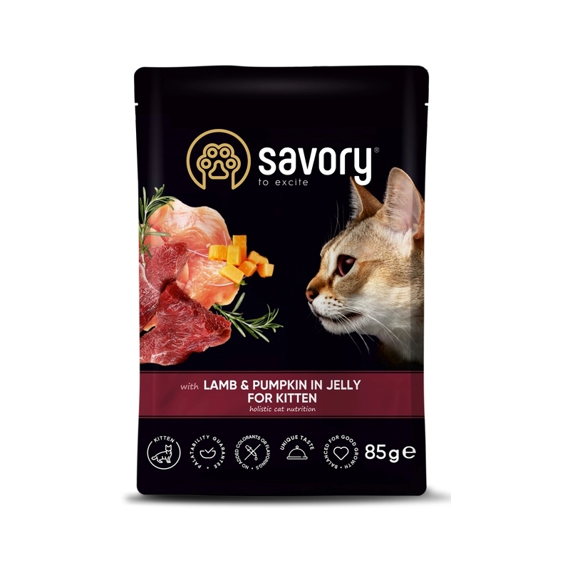 Savory Kitten 3+1 влажный корм для кошек 85 г - с бараниной и тыквой в желе (2700000032824)  - фото 4