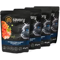 Savory 3+1 For Adult Cats ВОЛОГИЙ КОРМ Холістік коти (з лососем та горохом) 85 г  - фото 3