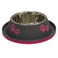 Croci No Spil миска для собак і котів 0.4 л 20x20 см - пластик, нержавіюча сталь, гумове дно, бортик від мурах, сірий (8023222175792) 