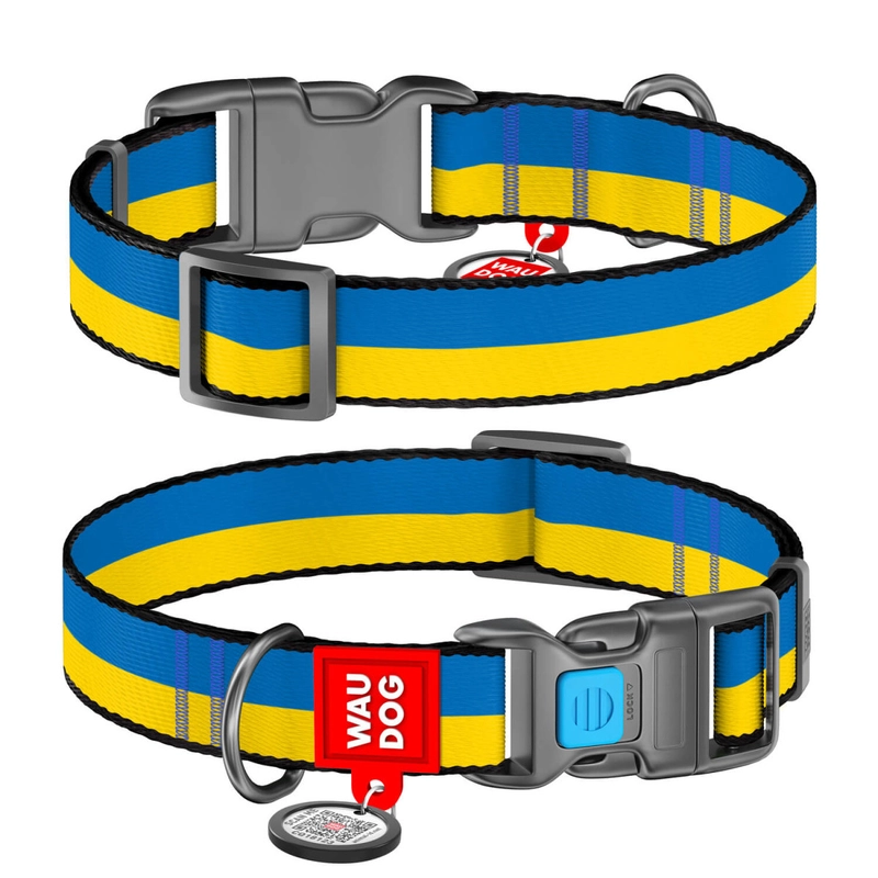 WAUDOG Nylon нашийник для собак M - з QR паспортом, з малюнком Colors of freedom, нейлоновий (4823089353593) 