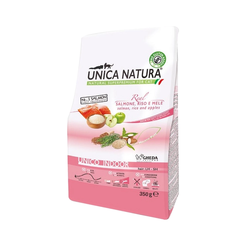 Unica Natura Indoor сухий корм для котів 350 г - лосось та рис з яблуком (8001541005259) 