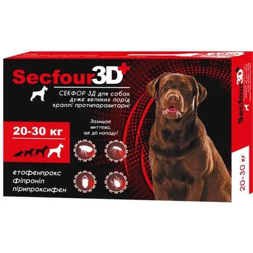 Secfour 3D краплі для собак 3 мл/1 піпетка - від бліх і кліщів, 20-30 кг (4820150207502)