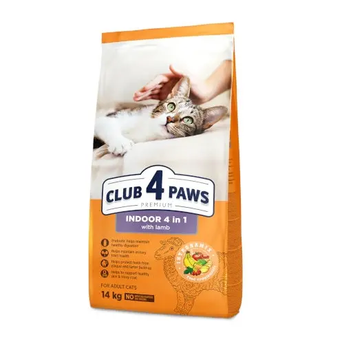 Club 4 Paws Premium Indoor 4 в 1 СУХИЙ КОРМ Premium коти (з ягням) 14 кг