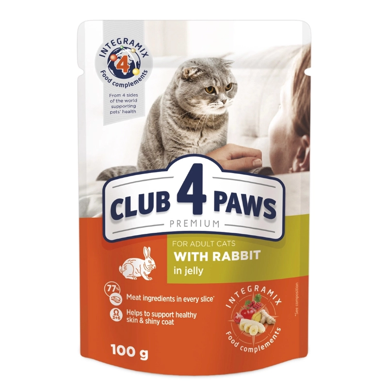 Вологий корм для котів Club 4 Paws Premium з кроликом в желе 100 г (4820083908903) 