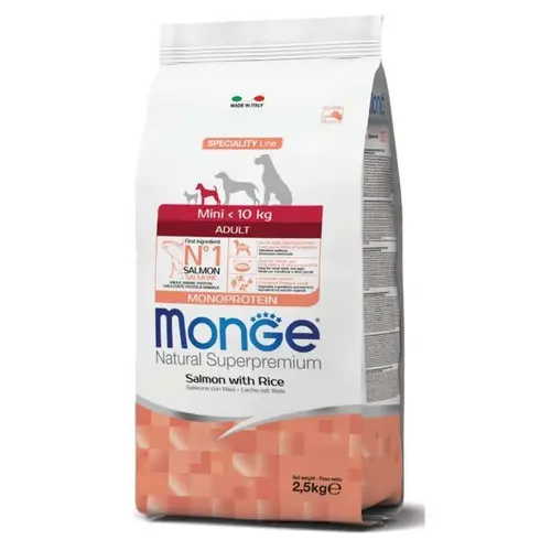 Monge MINI < 10 kg ADULT MonoProtein Salmon with Rice сухий корм для собак дрібних порід 2.5 кг - з лососем та рисом (8009470011570)