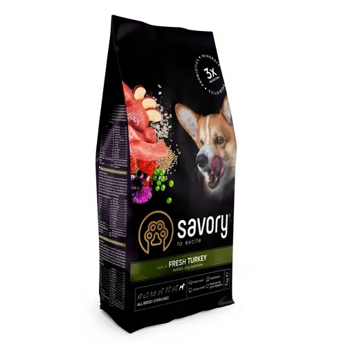 Savory Sterilised All Breeds Fresh Turkey СУХИЙ КОРМ Холістік собаки (для стерилізованих) 1 кг
