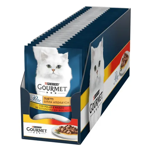 Gourmet Perle Duetti ВОЛОГИЙ КОРМ Преміум коти (з яловичиною та куркою) 85 г