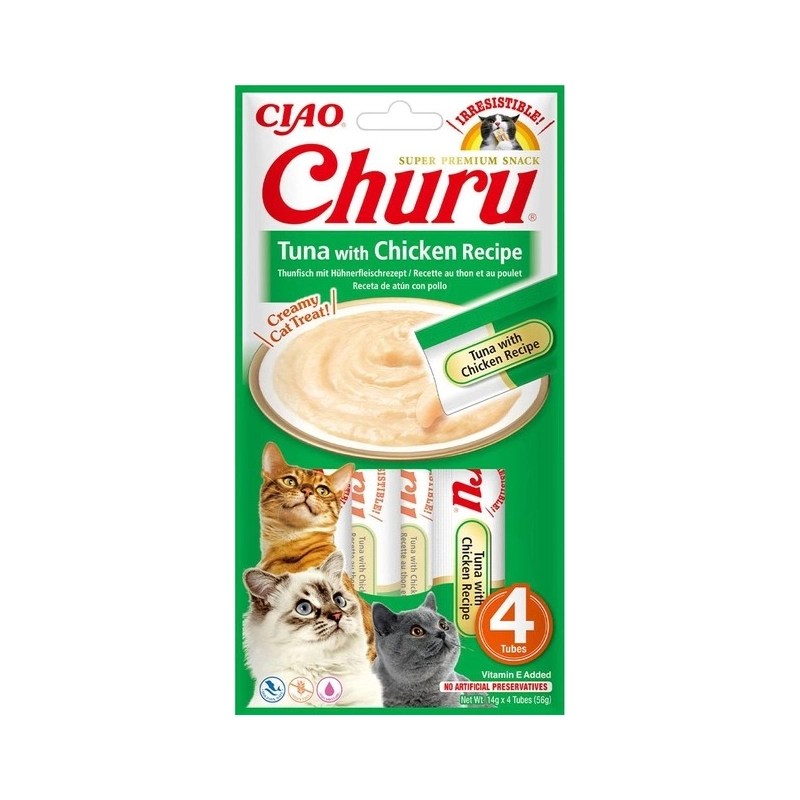 INABA Churu сливочный мусс в стиках лакомство для кошек 14 г - с тунцом и курицей (8859387700681) 