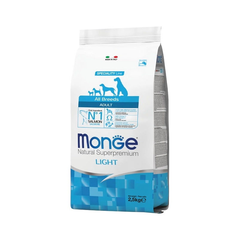 Monge Adult Light сухой корм для собак с избыточным весом 2.5 кг - с лососем и рисом (8009470011228) 