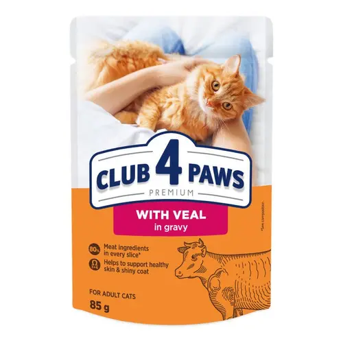 Club 4 Paws Premium With Veal ВОЛОГИЙ КОРМ Premium коти (з телятиною в соусі) 85 г