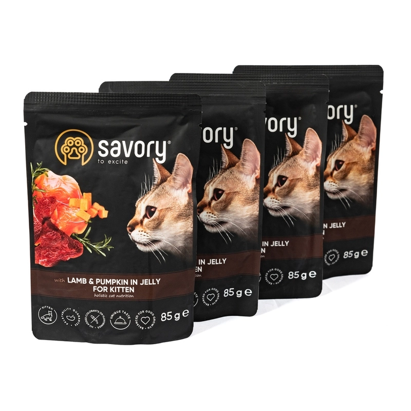 Savory Kitten 3+1 влажный корм для кошек 85 г - с бараниной и тыквой в желе (2700000032824)  - фото 3