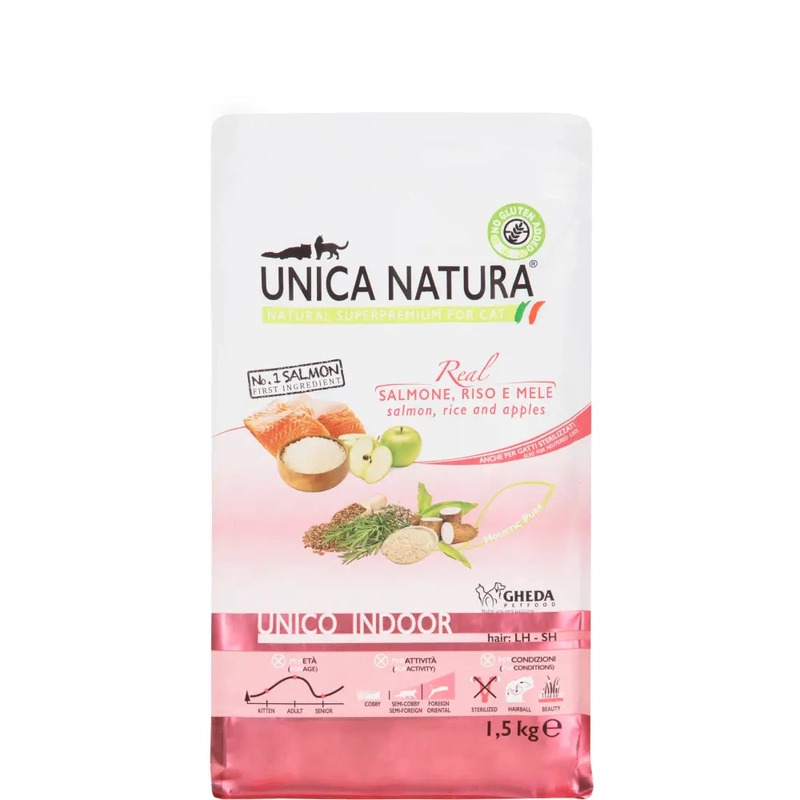 Unica Natura Indoor сухий корм для котів 350 г - лосось та рис з яблуком (8001541005259)  - фото 6