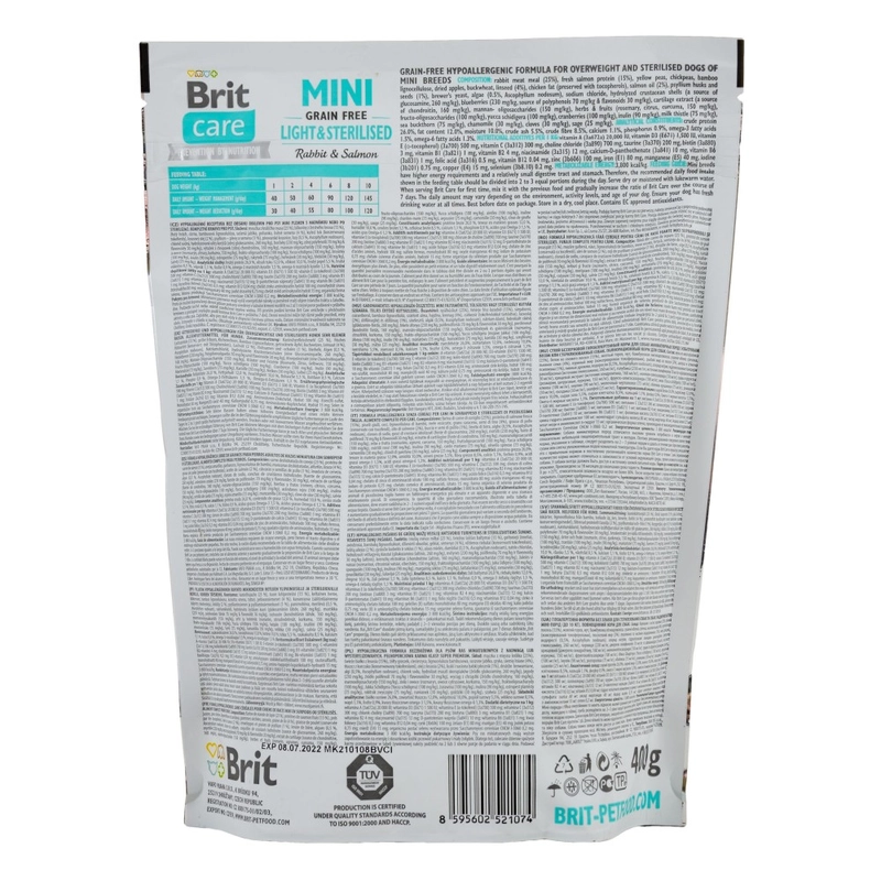 Brit Care MINI Grain-Free Light & Sterilised Rabbit & Salmon сухий корм для стерилізованих собак дрібних порід 400 г - кролик та лосось (8595602521074  - фото 4