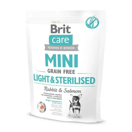 Brit Care MINI Grain-Free Light & Sterilised Rabbit & Salmon сухий корм для стерилізованих собак дрібних порід 400 г - кролик та лосось (8595602521074