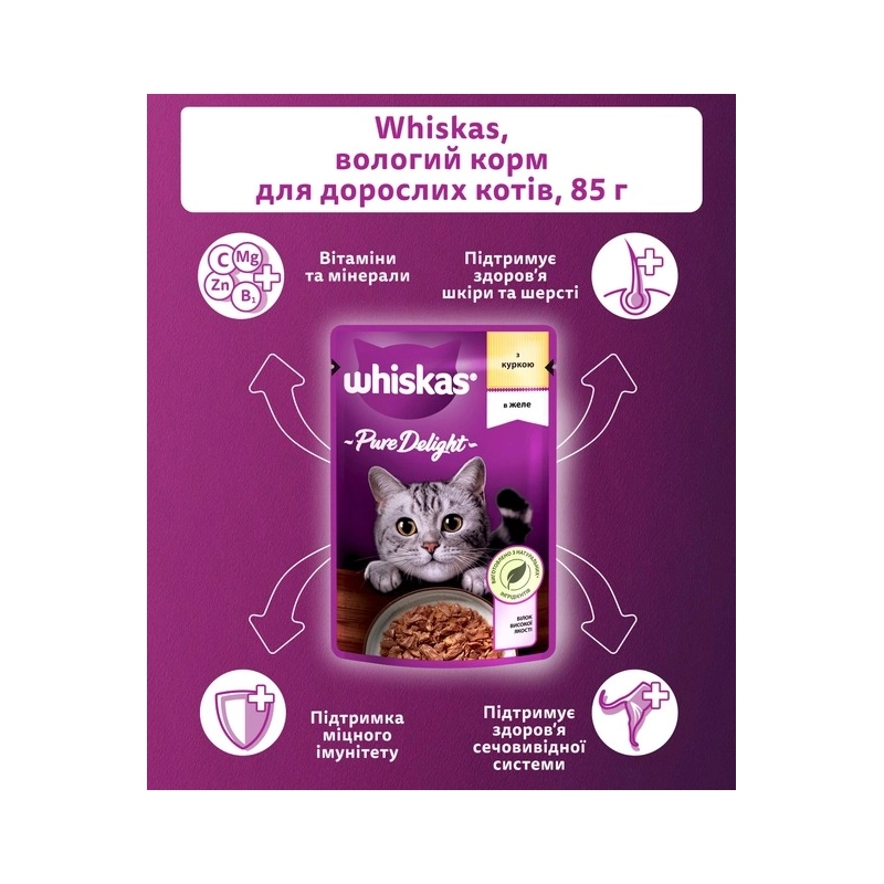 Вологий корм для котів Whiskas з куркою в желе 85 г (5900951302138)  - фото 1