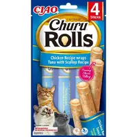 Inaba Ciao Churu Rolls ЛАСОЩІ Холістік коти (з куркою тунцем та морським гребінцем) 10 г 