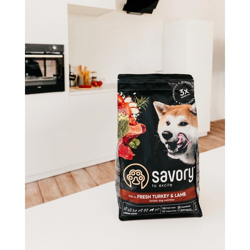 Savory Large Breed Fresh Turkey & Lamb сухий корм для собак великих порід 3 кг - з індичкою та ягням (4820232630235)  - фото 4