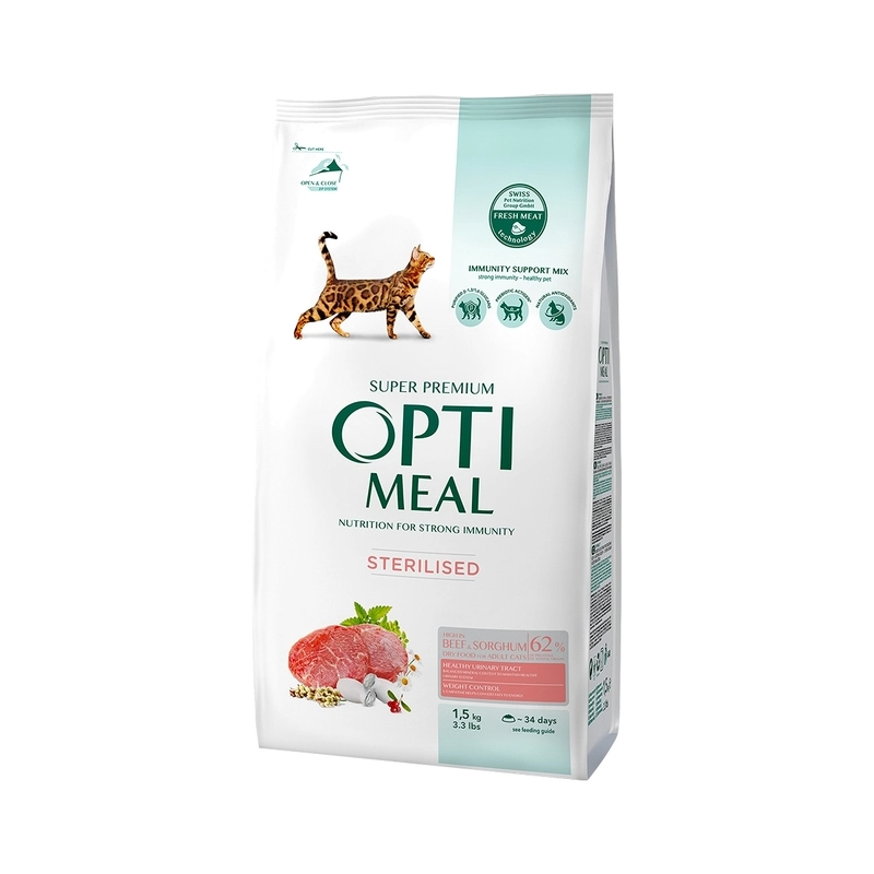 Optimeal сухий корм для котів 1.5 кг - з яловичиною та сорго (4820215364652) 