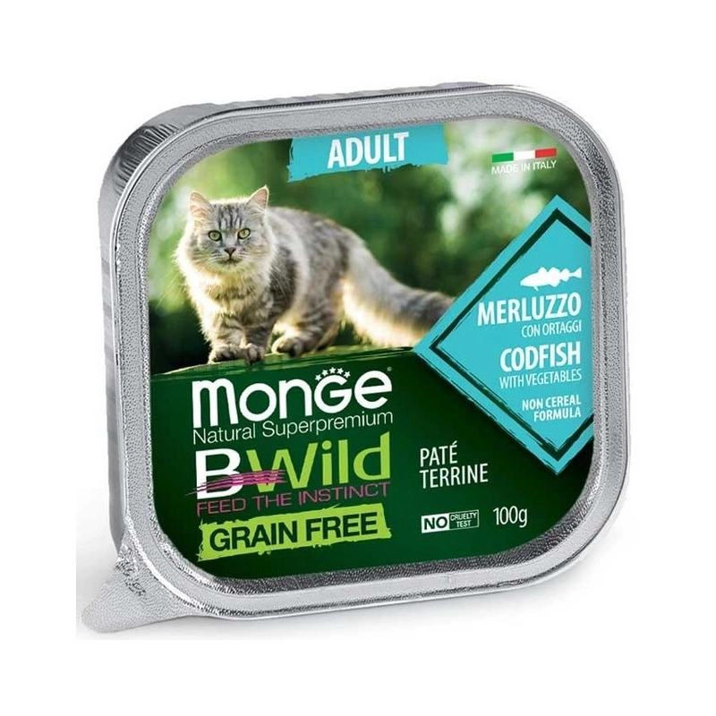 Monge Bwild Grain Free Adult влажный корм для кошек 100 г - с треской и овощами (8009470012867) 