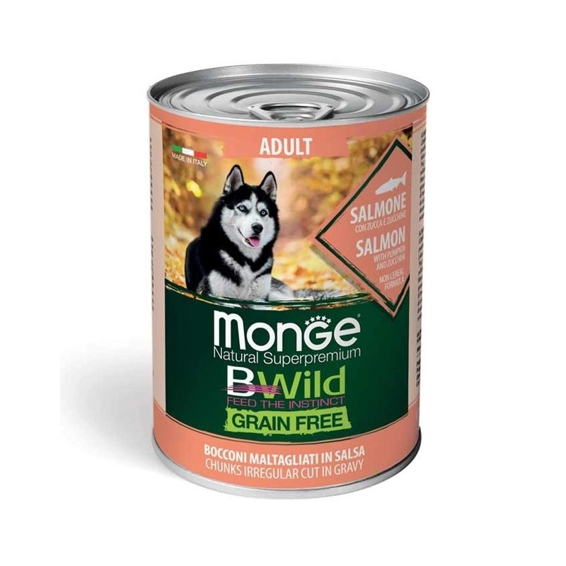 Monge Dog Bwild Grain Free ADULT Salmon ВОЛОГИЙ КОРМ Супер-преміум собаки (з лососем, гарбузом та цукіні) 400 г 