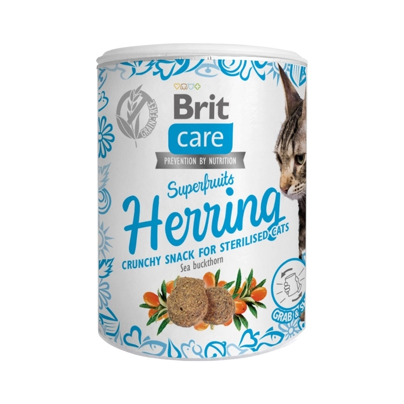 Brit Care Sterilized Superfruits Herring Crunchy Snack ЛАСОЩІ Супер-преміум коти (з оселедцем) 100 г 