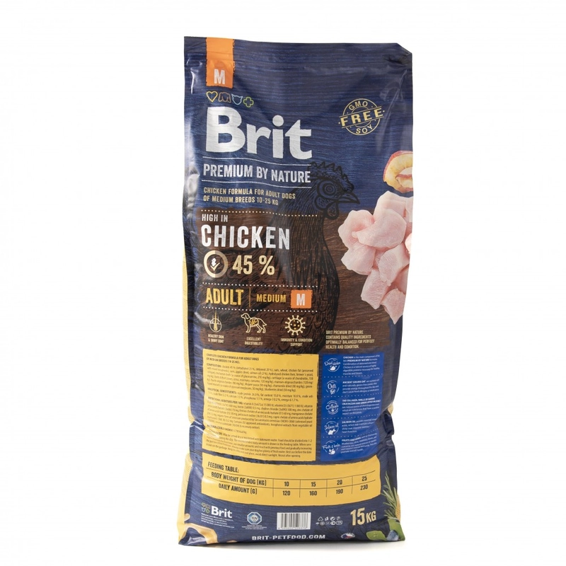 Brit Premium by Nature ADULT M сухой корм для собак для средних пород 15 кг - с курицей (8595602526376)  - фото 3