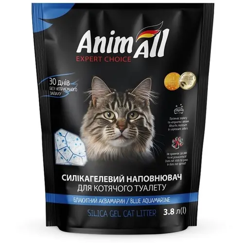 AnimAll Блактиний аквамарин наповнювач для котячого туалету 3.8 л - силікагелевий (4820224501765)